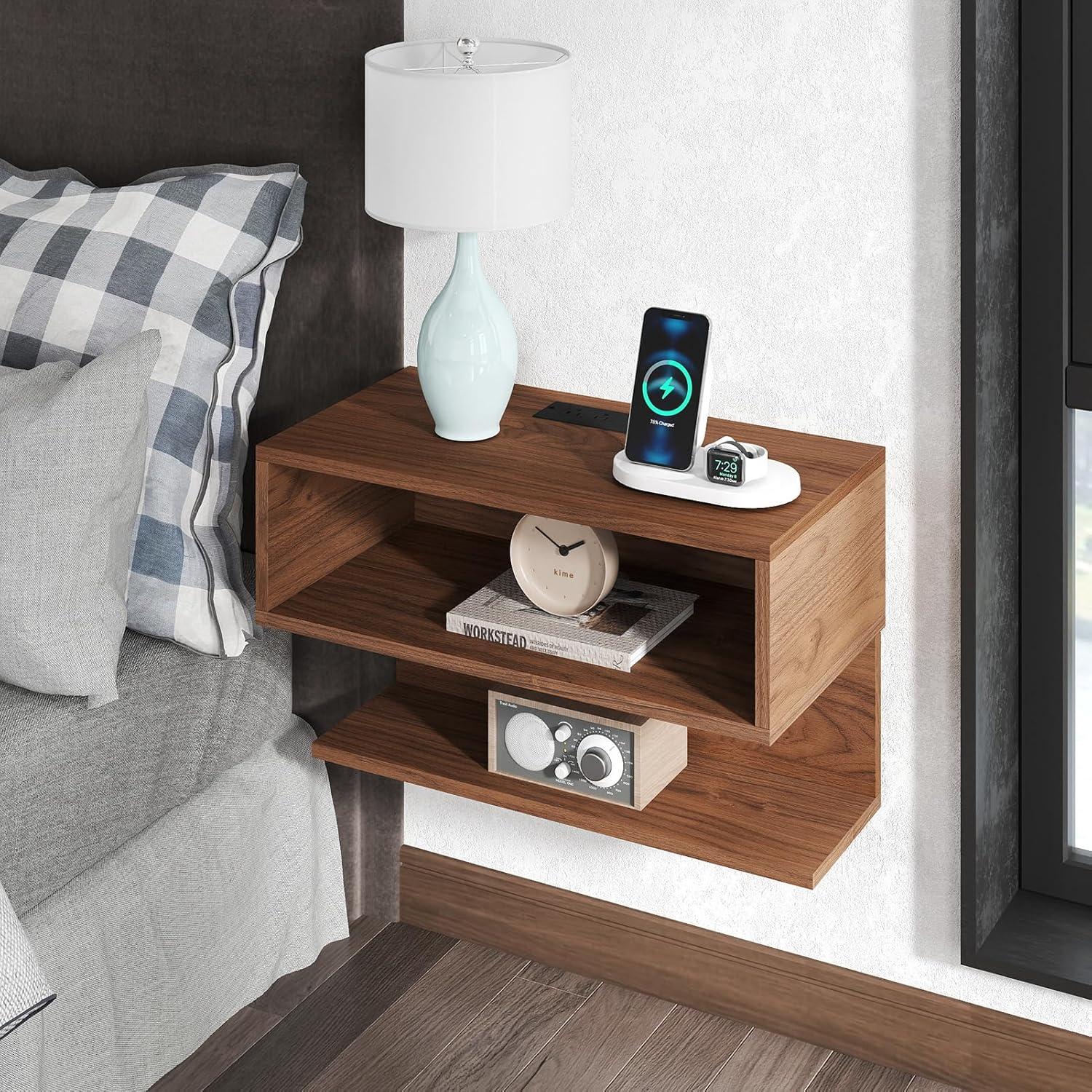 Mesita de Noche Flotante ALIMORDEN con Carga USB y Enchufes