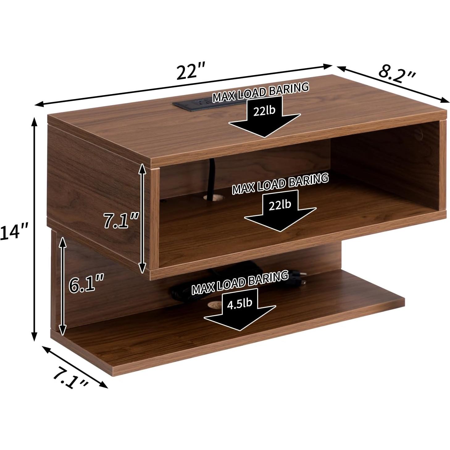 Mesita de Noche Flotante ALIMORDEN con Carga USB y Enchufes