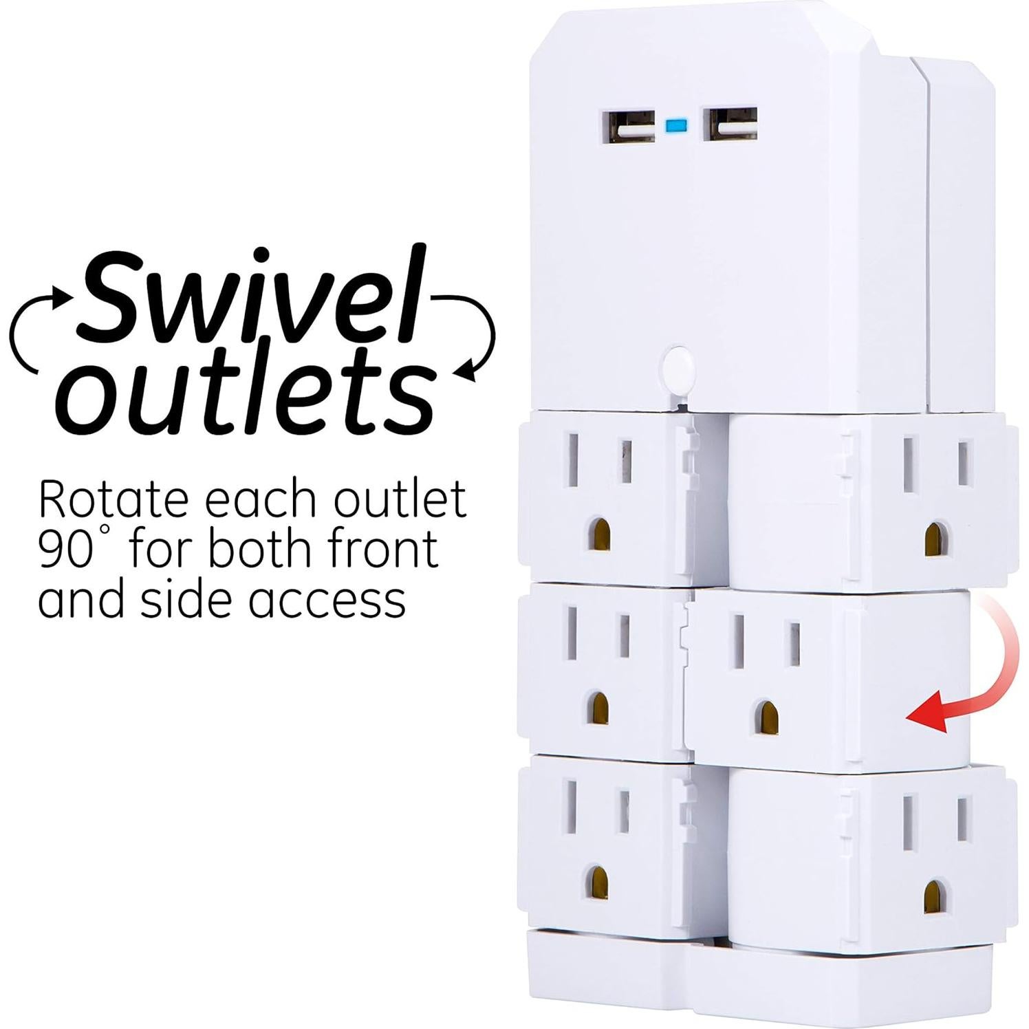 Extensor GE UltraPro 6 Salidas Giratorias + 2 USB Blanco