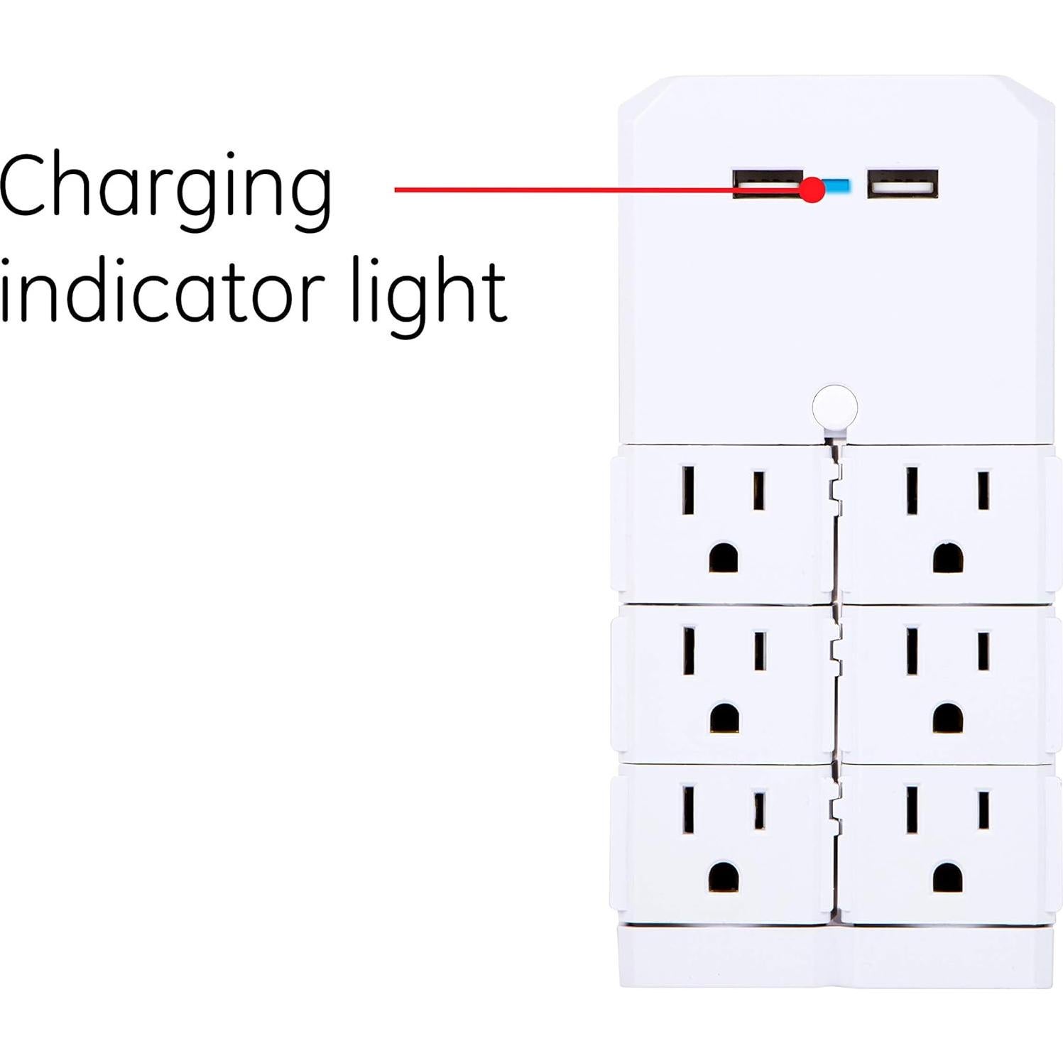 Extensor GE UltraPro 6 Salidas Giratorias + 2 USB Blanco