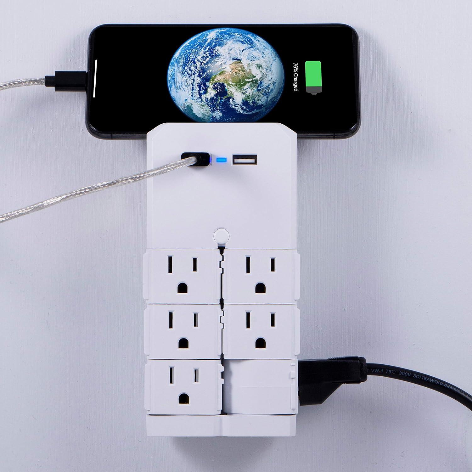 Extensor GE UltraPro 6 Salidas Giratorias + 2 USB Blanco