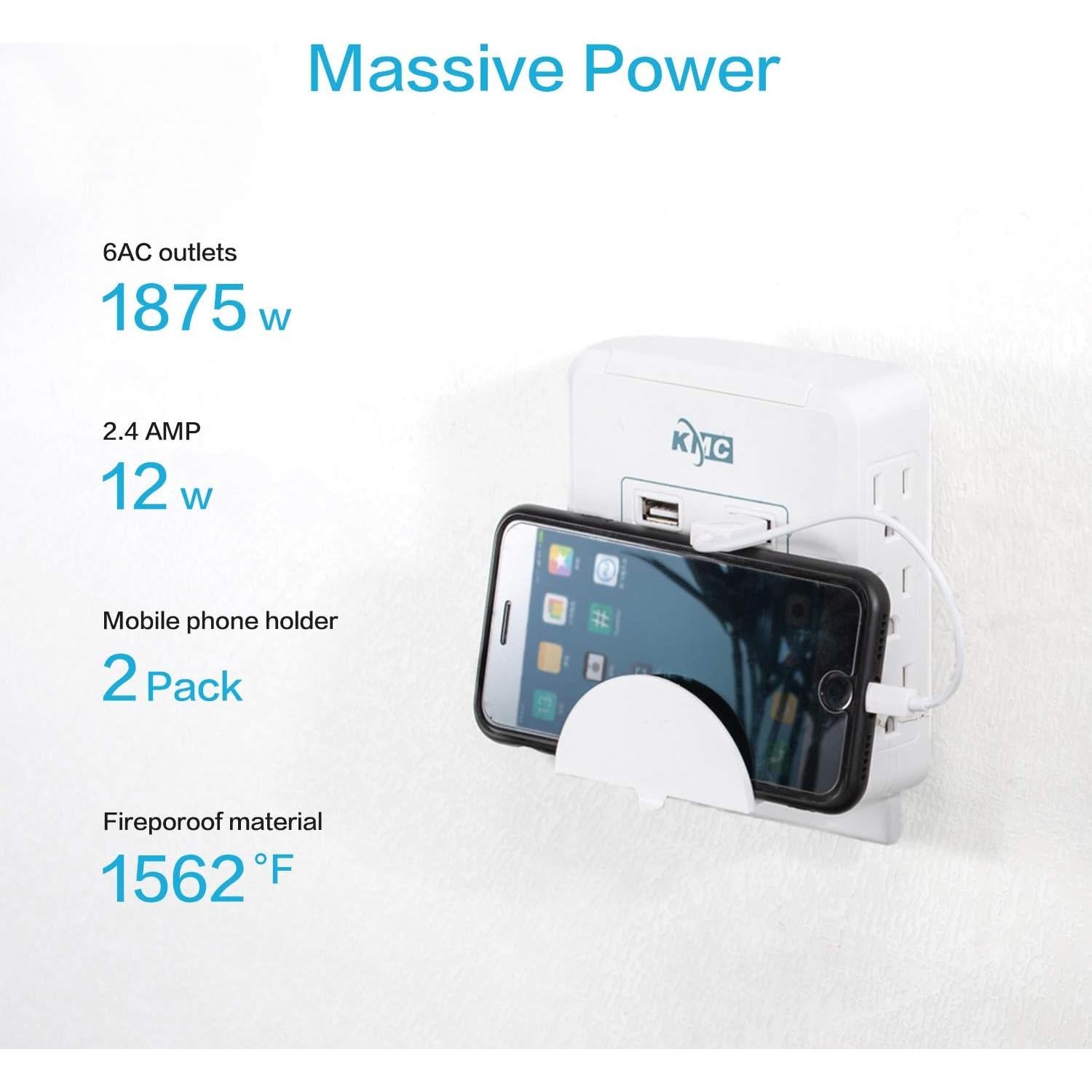 Regleta KMC de Sobretensión 6 Salidas y 2 USB 2.4A