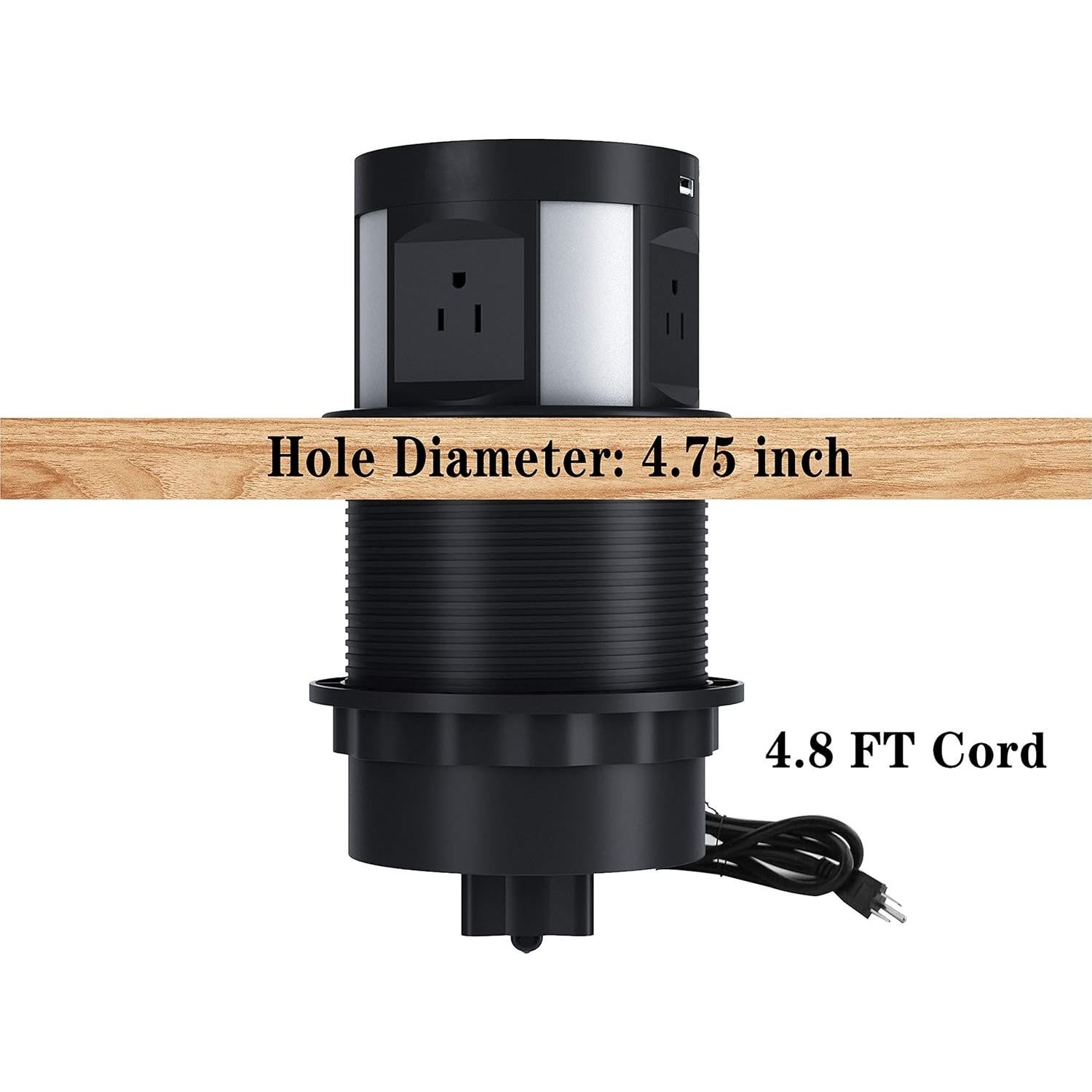 Tira de Energía Recesada Kungfuking 4 AC 2 USB 2 USB-C Negra