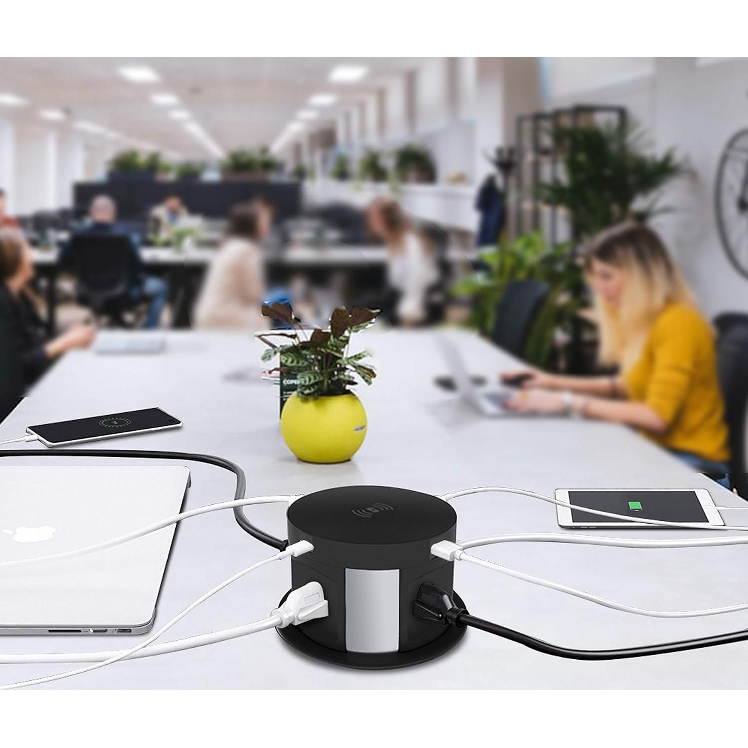 Tira de Energía Recesada Kungfuking 4 AC 2 USB 2 USB-C Negra