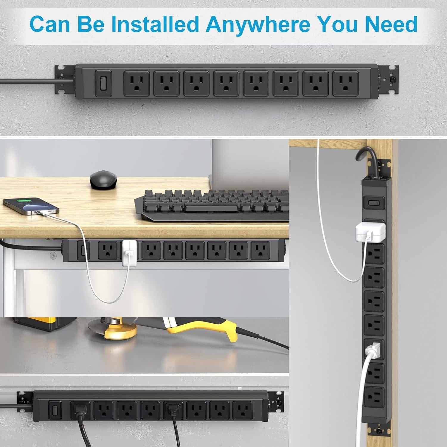 Regleta de Energía HHSOET 8 Salidas 15A 125V Montable 360°