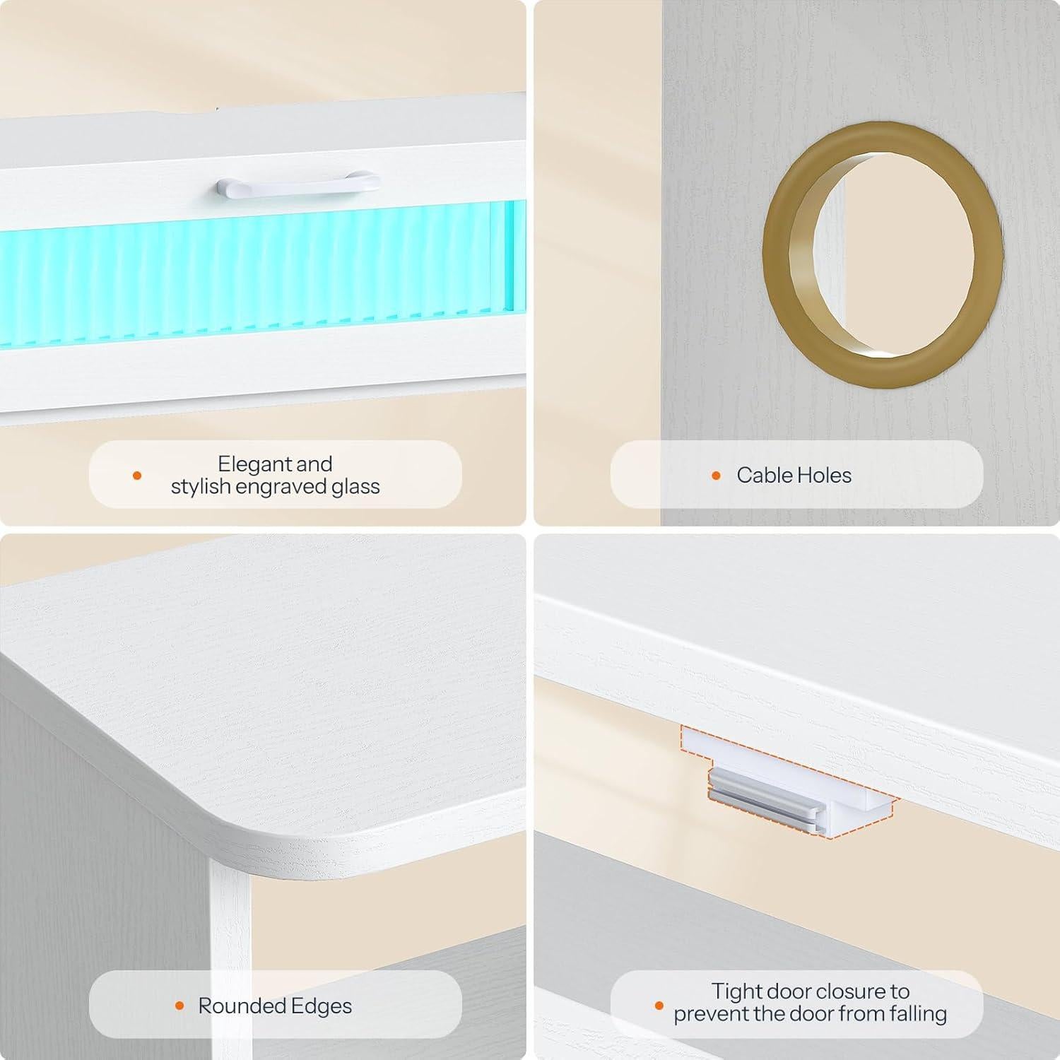 Soporte de TV Flotante HOOBRO Blanco con Luz LED y 3 Tomas