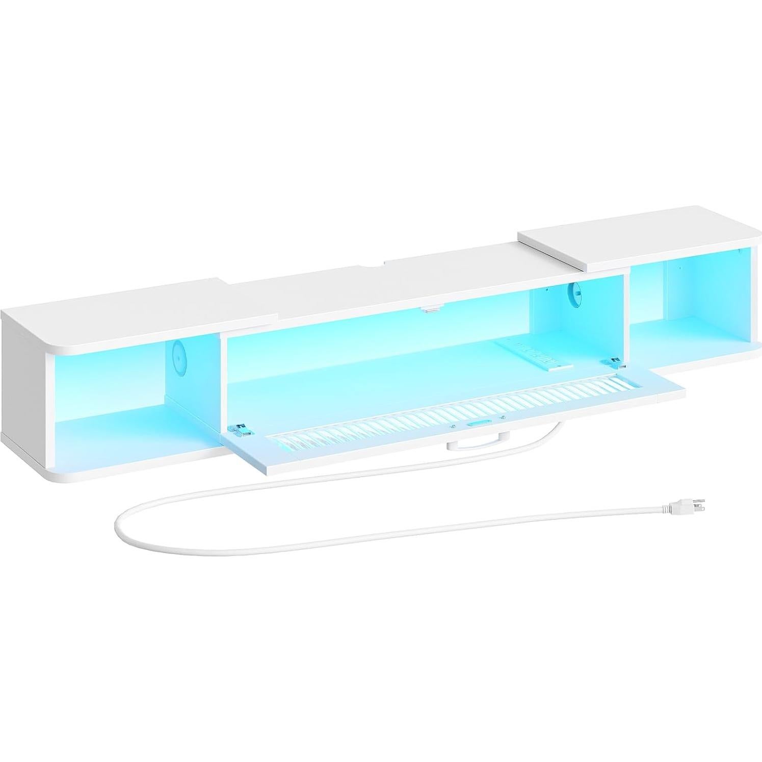 Soporte de TV Flotante HOOBRO Blanco con Luz LED y 3 Tomas