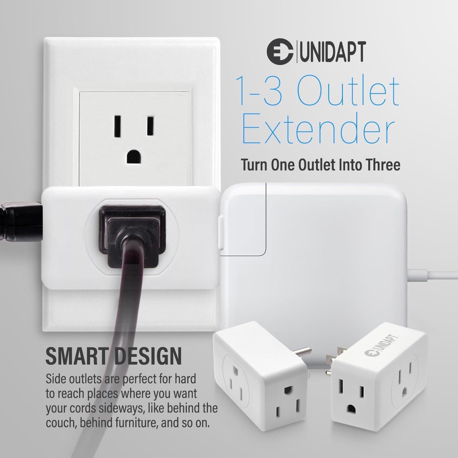 Adaptador de Pared Unidapt 3 Salidas con Tierra - Extensor Compacto