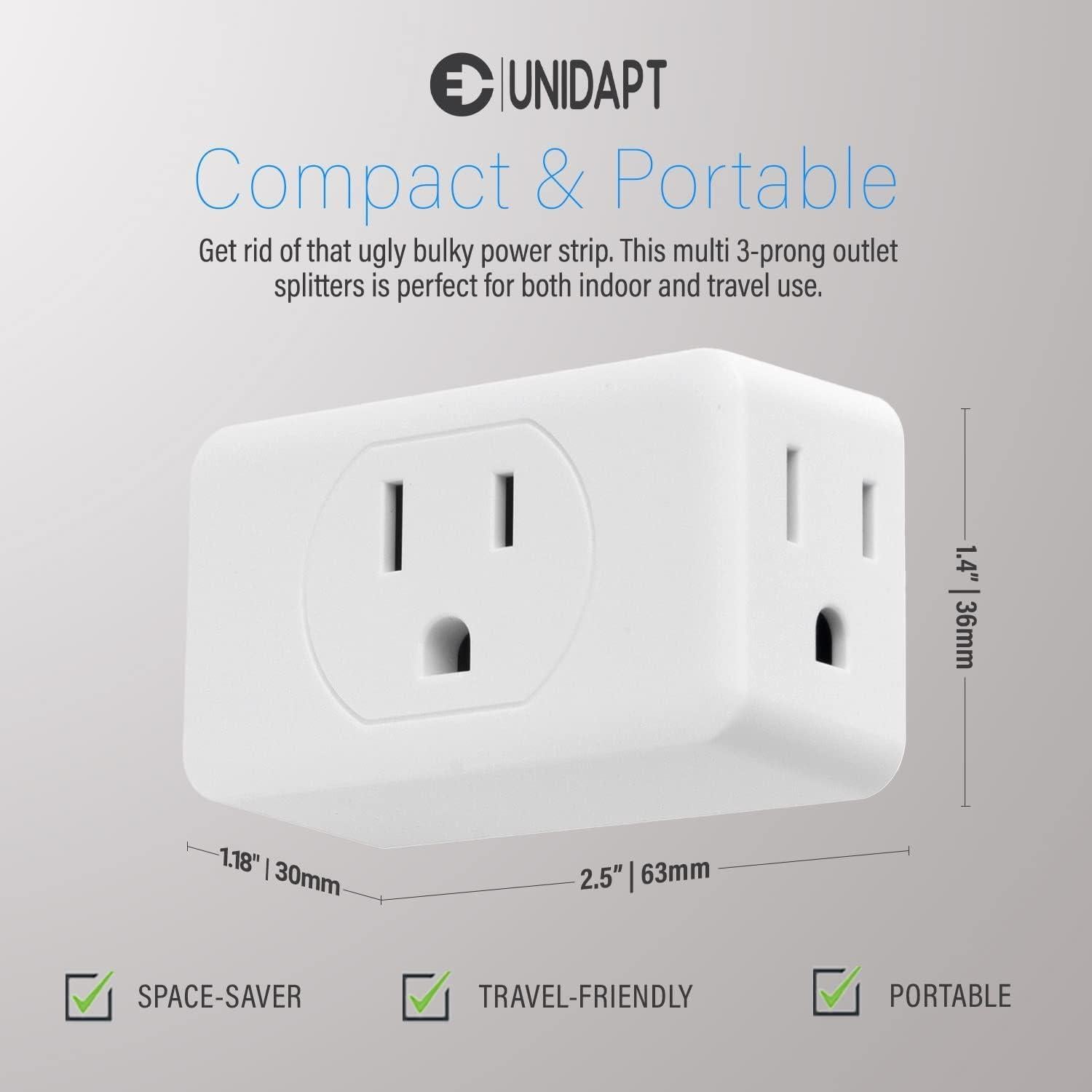 Adaptador de Pared Unidapt 3 Salidas con Tierra - Extensor Compacto