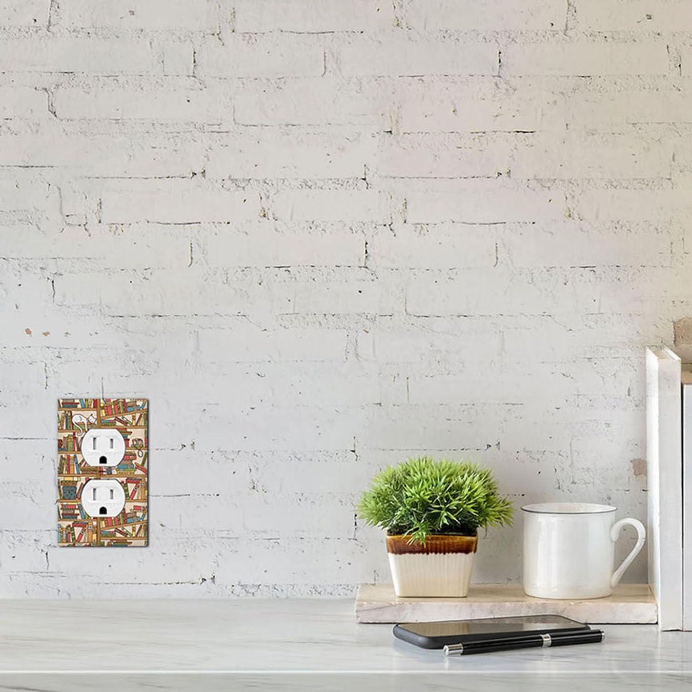 Cat Bookshelf Wall Plate Covers Sleeping Kitten Library Books Box Camera Flowers 1-Gang Outlet Cover Switch Plug Duplex Home Decorative Office