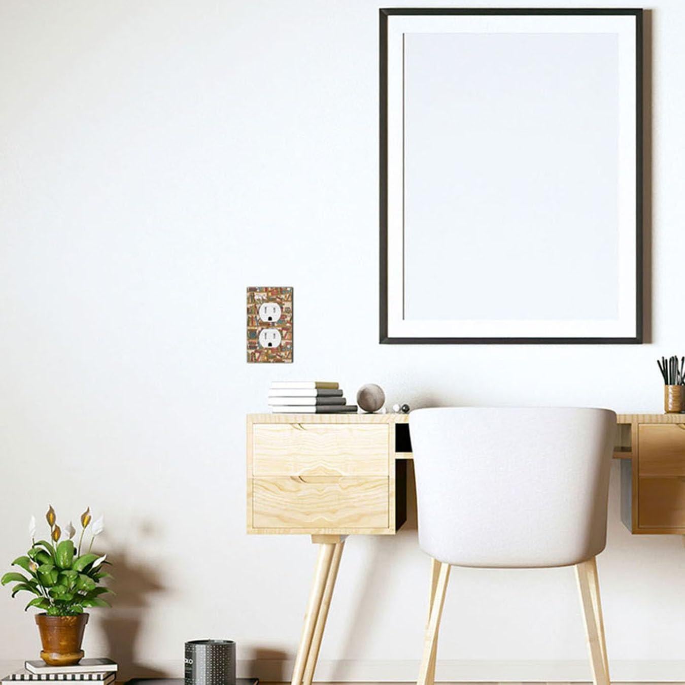 Cat Bookshelf Wall Plate Covers Sleeping Kitten Library Books Box Camera Flowers 1-Gang Outlet Cover Switch Plug Duplex Home Decorative Office