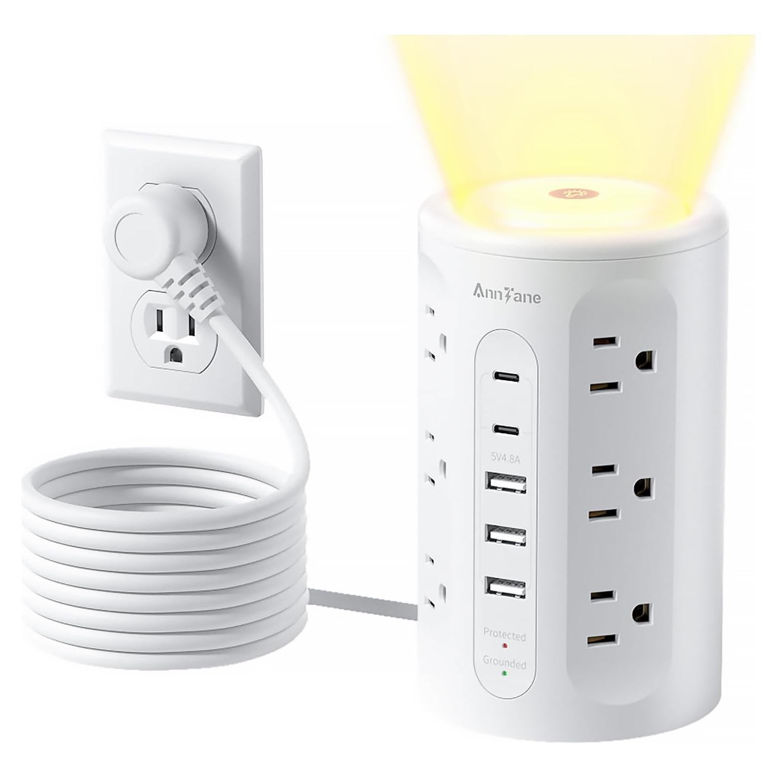 Torre de Regletas AnnTane con Luz Nocturna y 12 Salidas AC/USB