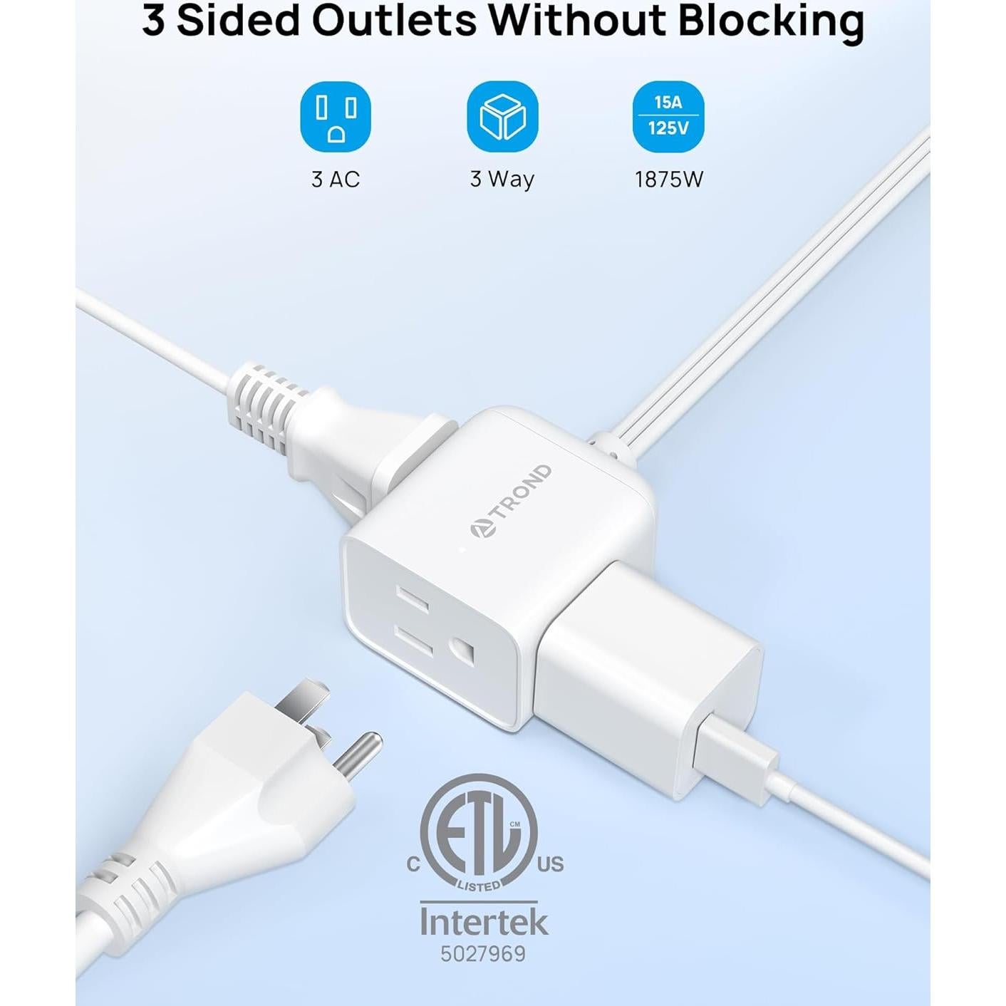 Extensor de Enchufe Plano TROND 3 Clavijas 6 Pulgadas Blanco