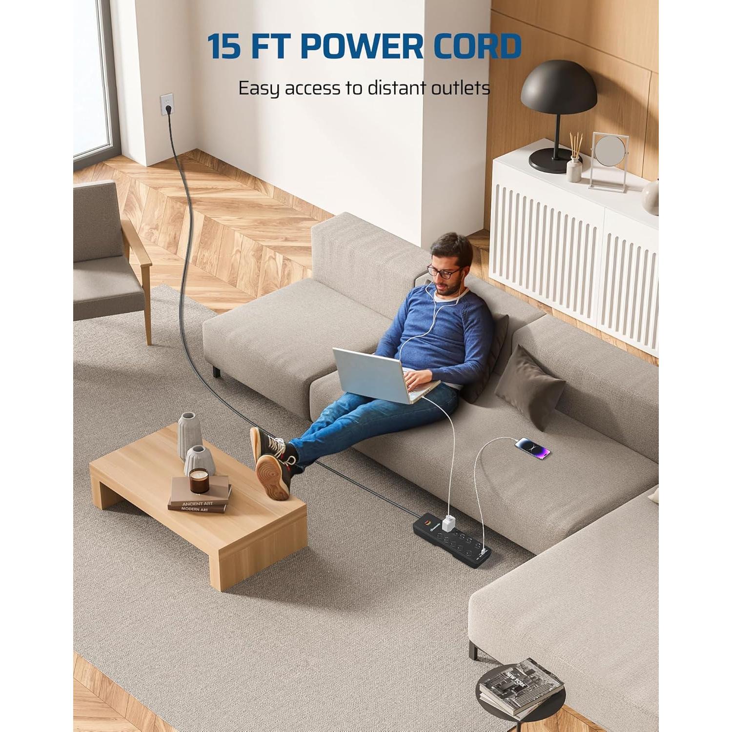 Regleta DEWENWILS 10 Salidas con 4 USB y Protección 2480J