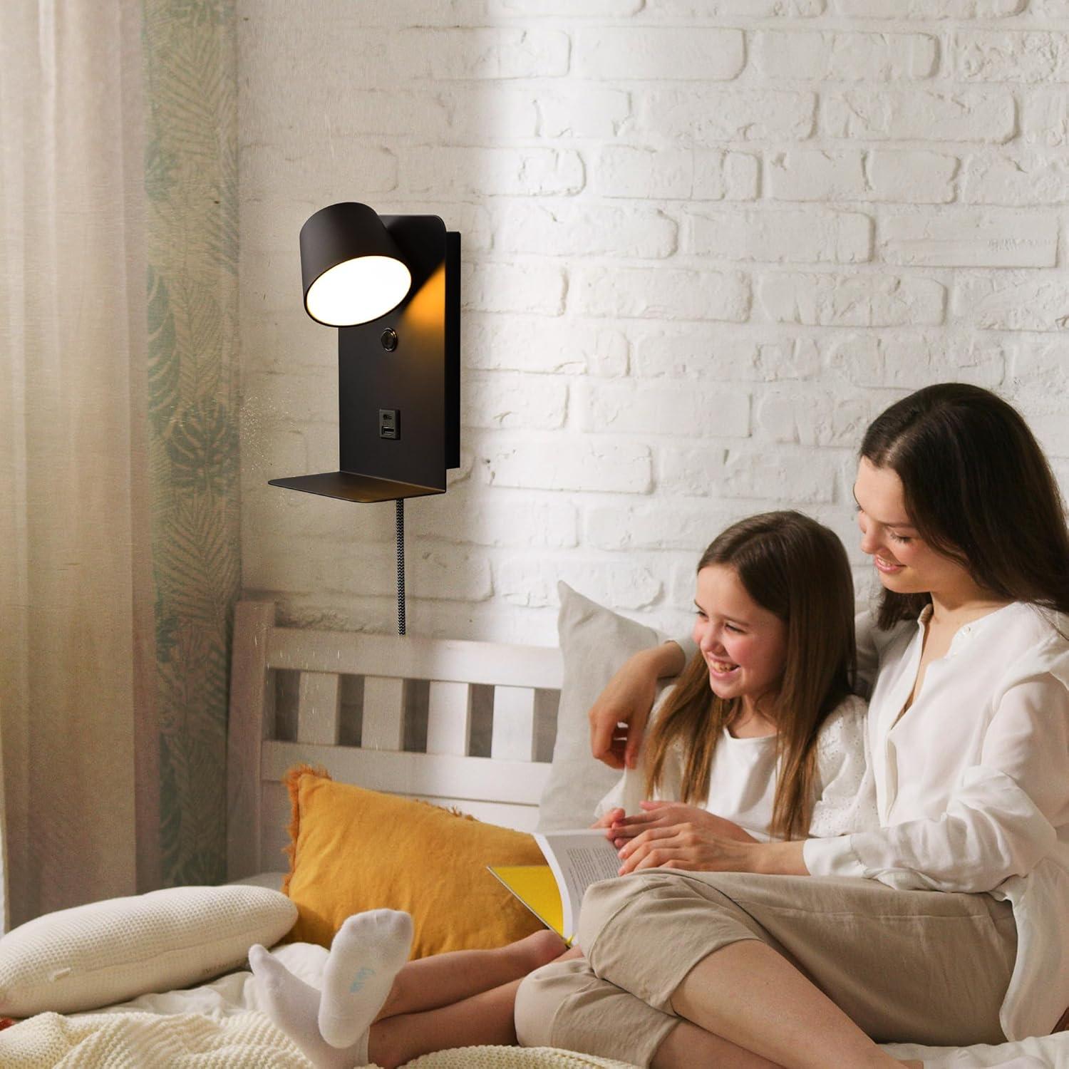 Aplique de pared LED DECOLUX 6W regulable con USB negro