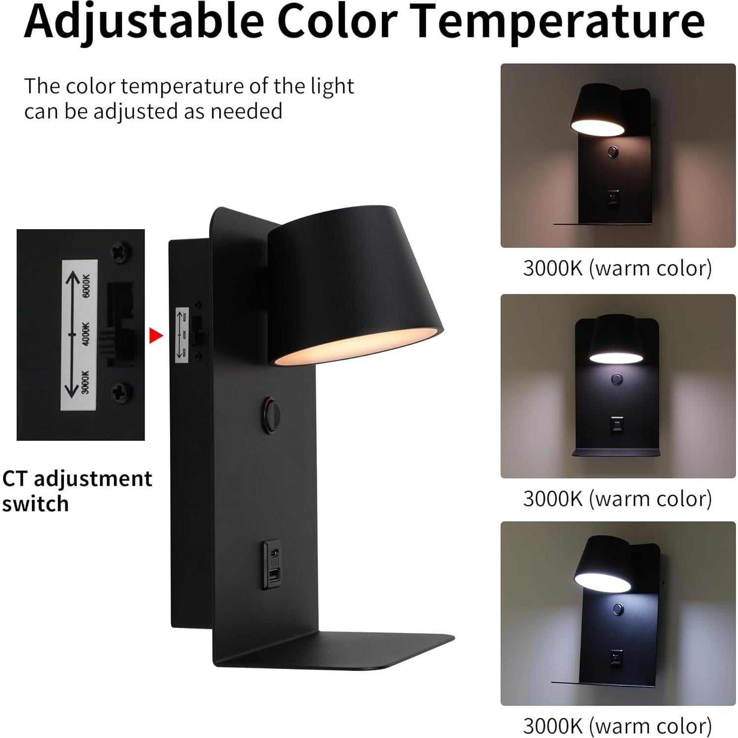 Aplique de pared LED DECOLUX 6W regulable con USB negro