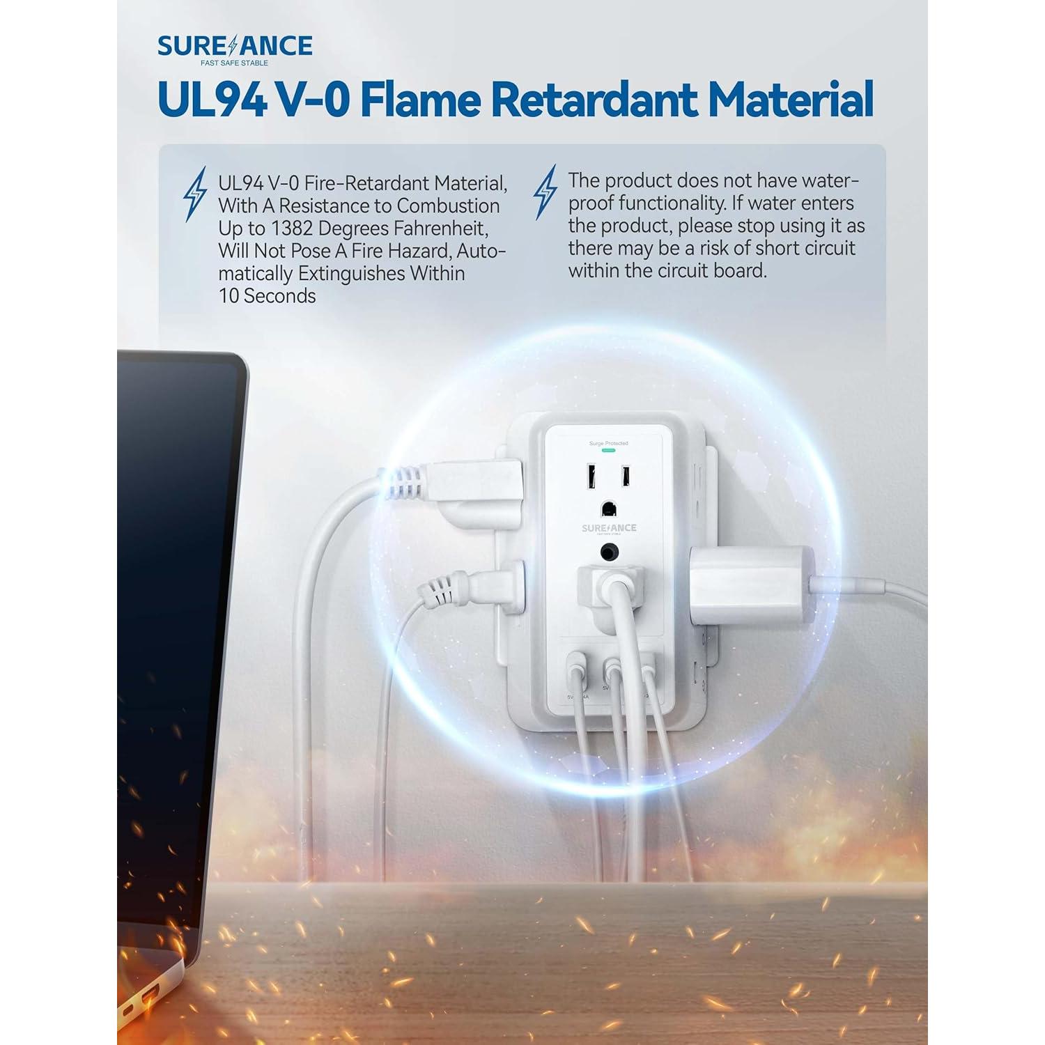 Multi Enchufe SUREANCE 6 Salidas con Luz Nocturna y USB