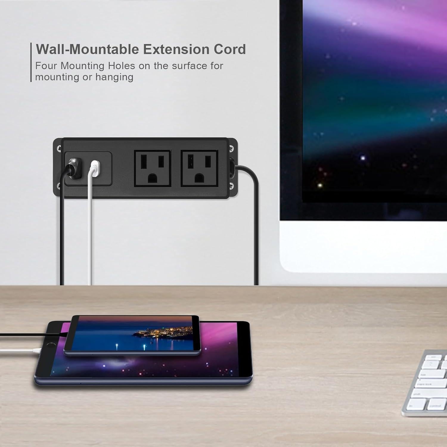 Regleta Multi Enchufe HdcTek 2AC + USB-C 20W Montable Negro