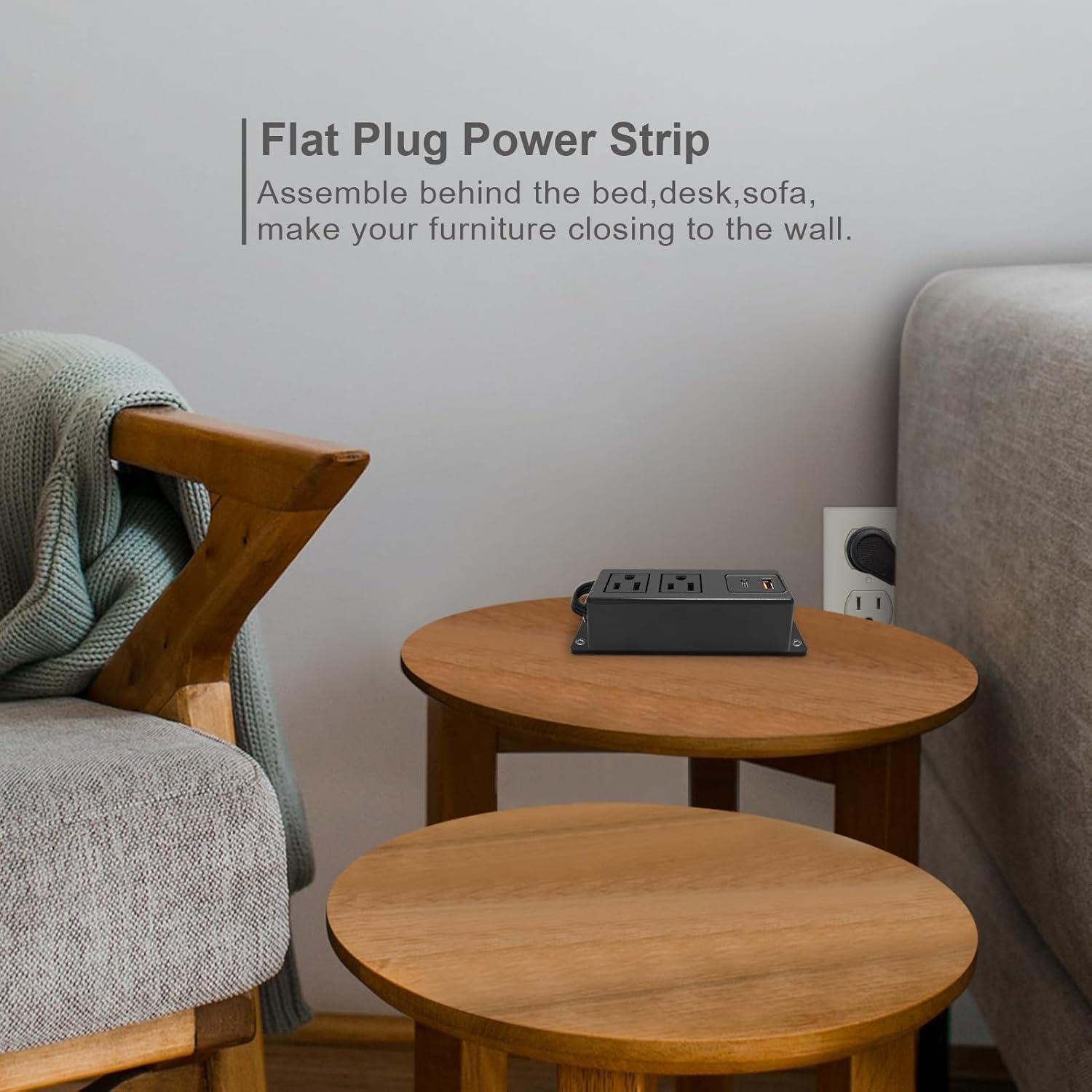 Regleta Multi Enchufe HdcTek 2AC + USB-C 20W Montable Negro