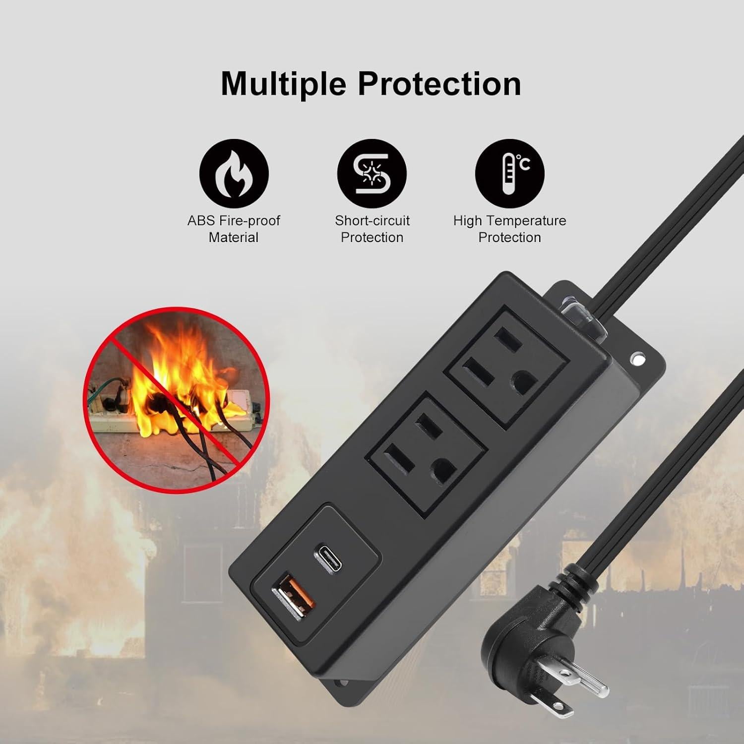 Regleta Multi Enchufe HdcTek 2AC + USB-C 20W Montable Negro