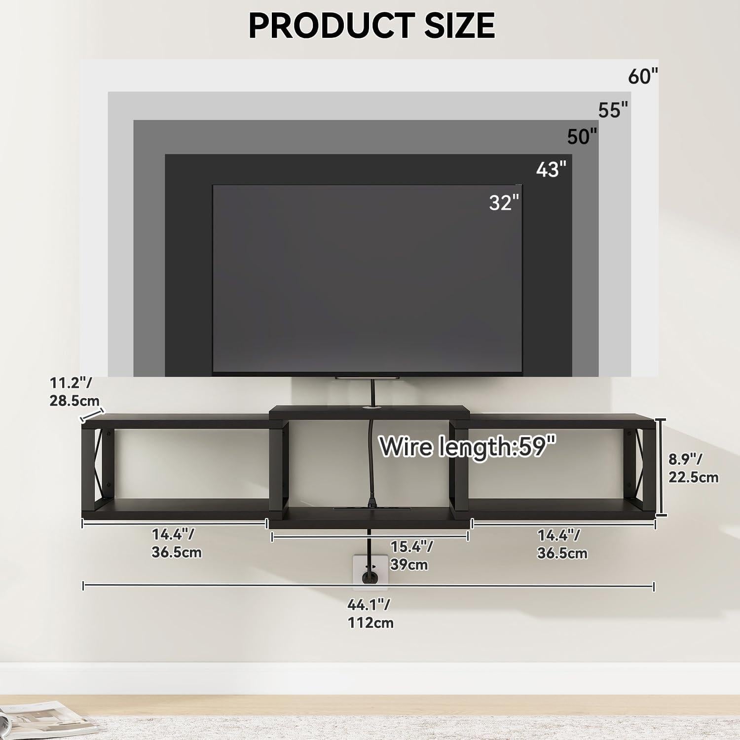 Soporte de TV Flotante IBUYKE con Toma de Corriente 111.8 cm