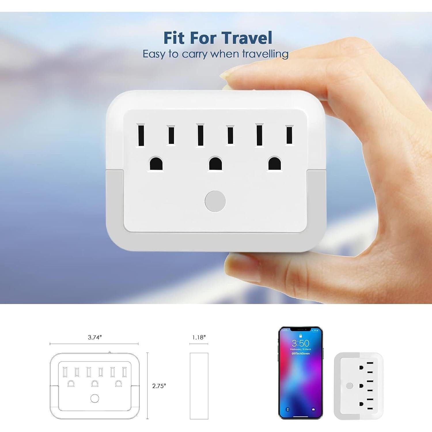 Adaptador de Enchufe con Luz Nocturna HGEU - 3 Salidas