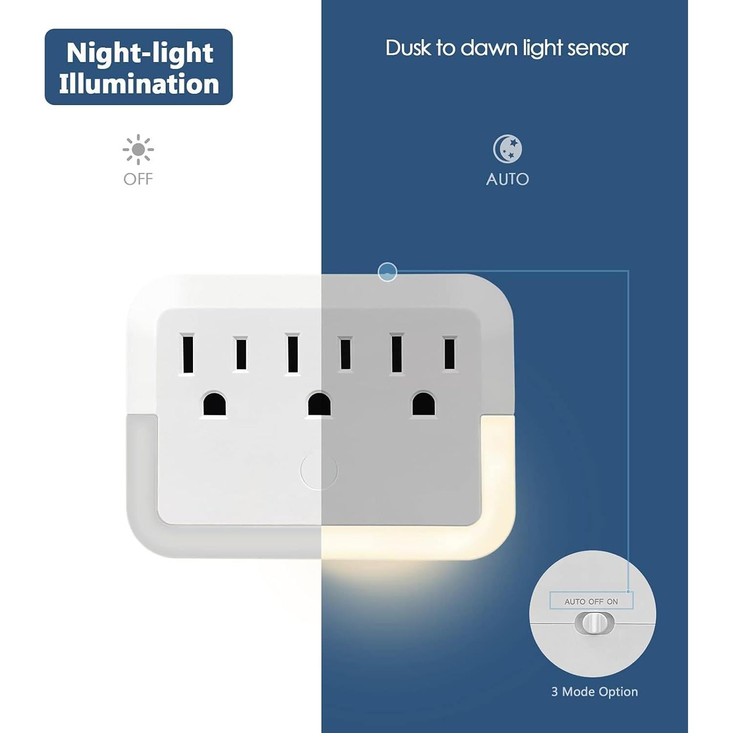 Adaptador de Enchufe con Luz Nocturna HGEU - 3 Salidas