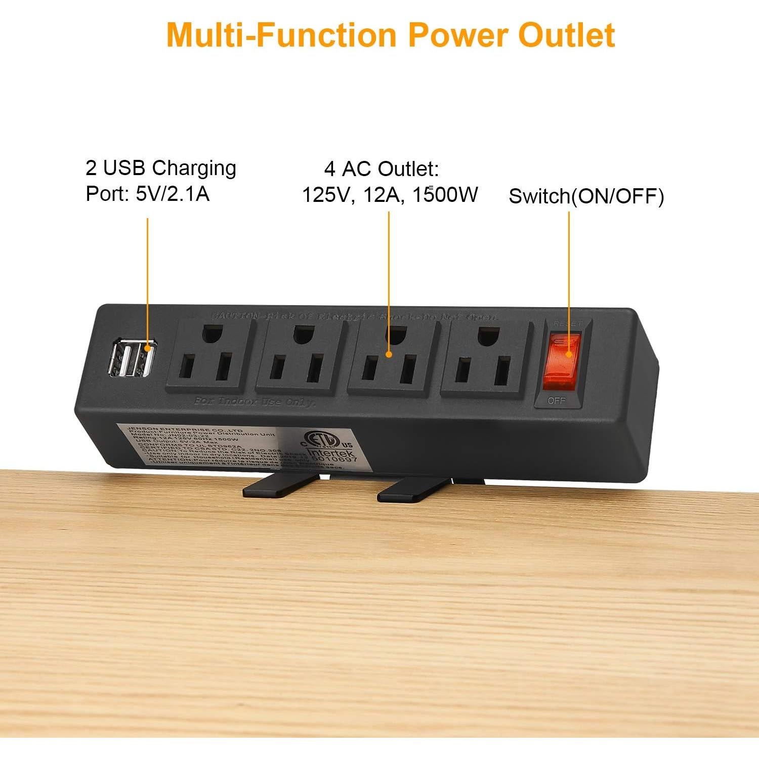 Toma de Corriente de Escritorio HHSOET 4 Salidas AC 2 USB 1.83m