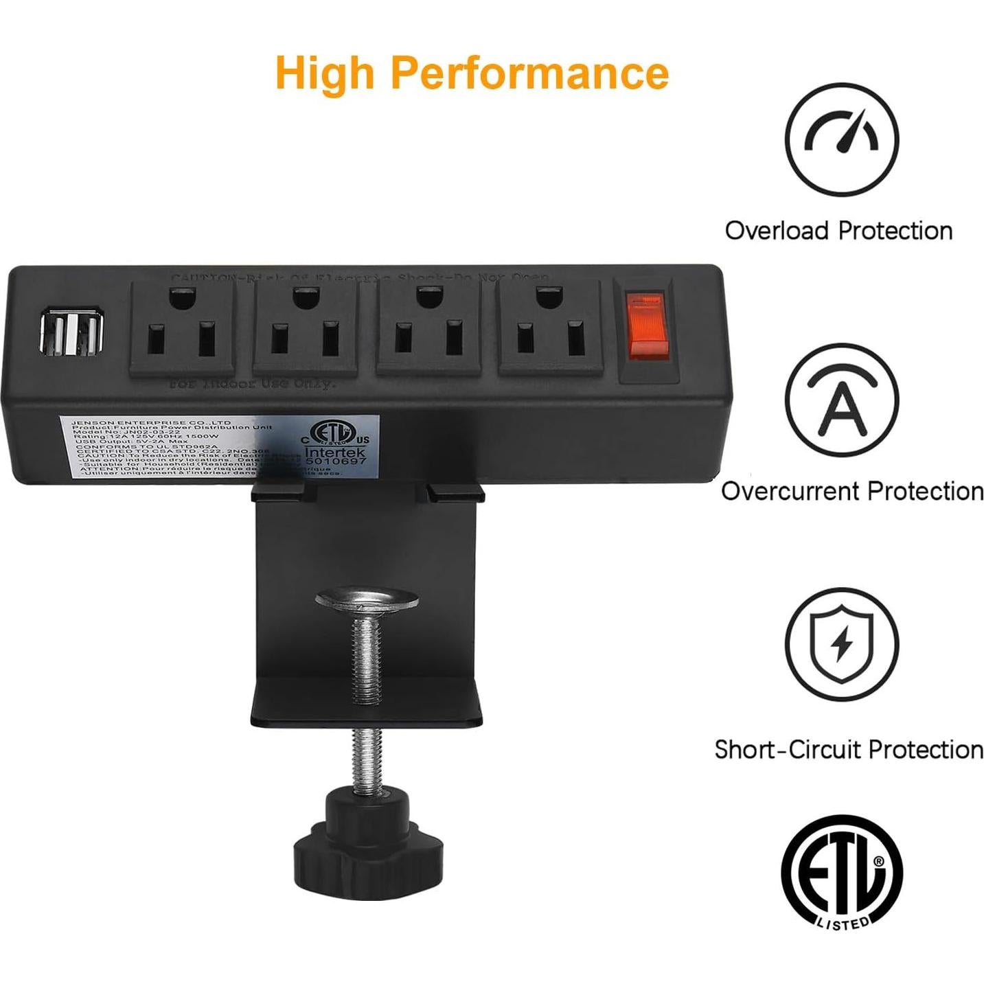 Toma de Corriente de Escritorio HHSOET 4 Salidas AC 2 USB 1.83m