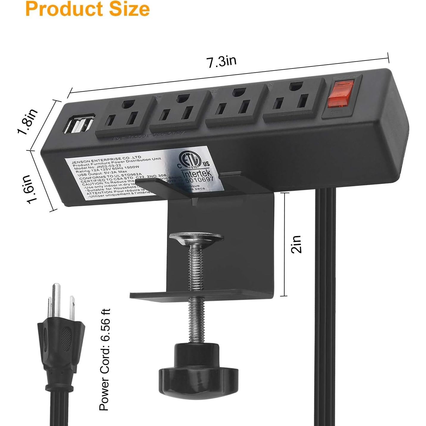 Toma de Corriente de Escritorio HHSOET 4 Salidas AC 2 USB 1.83m