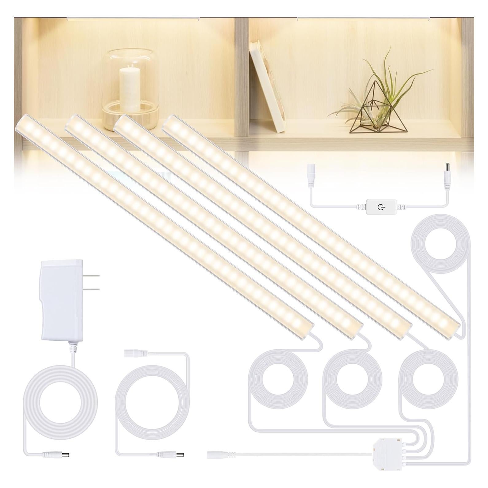 Iluminación LED para Estanterías JUSJUBR 4 Piezas 30.48cm 4000K