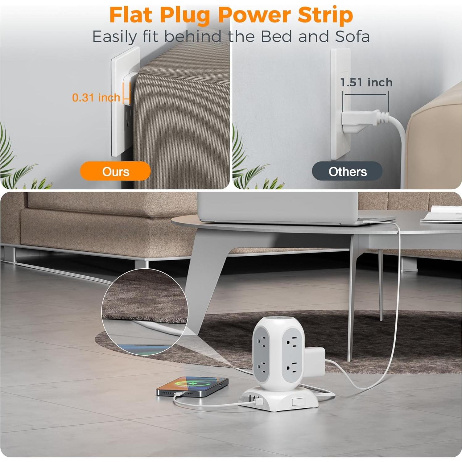 Torre de Protector de Sobretensión TESSAN 1050J 8 Salidas AC 4 USB