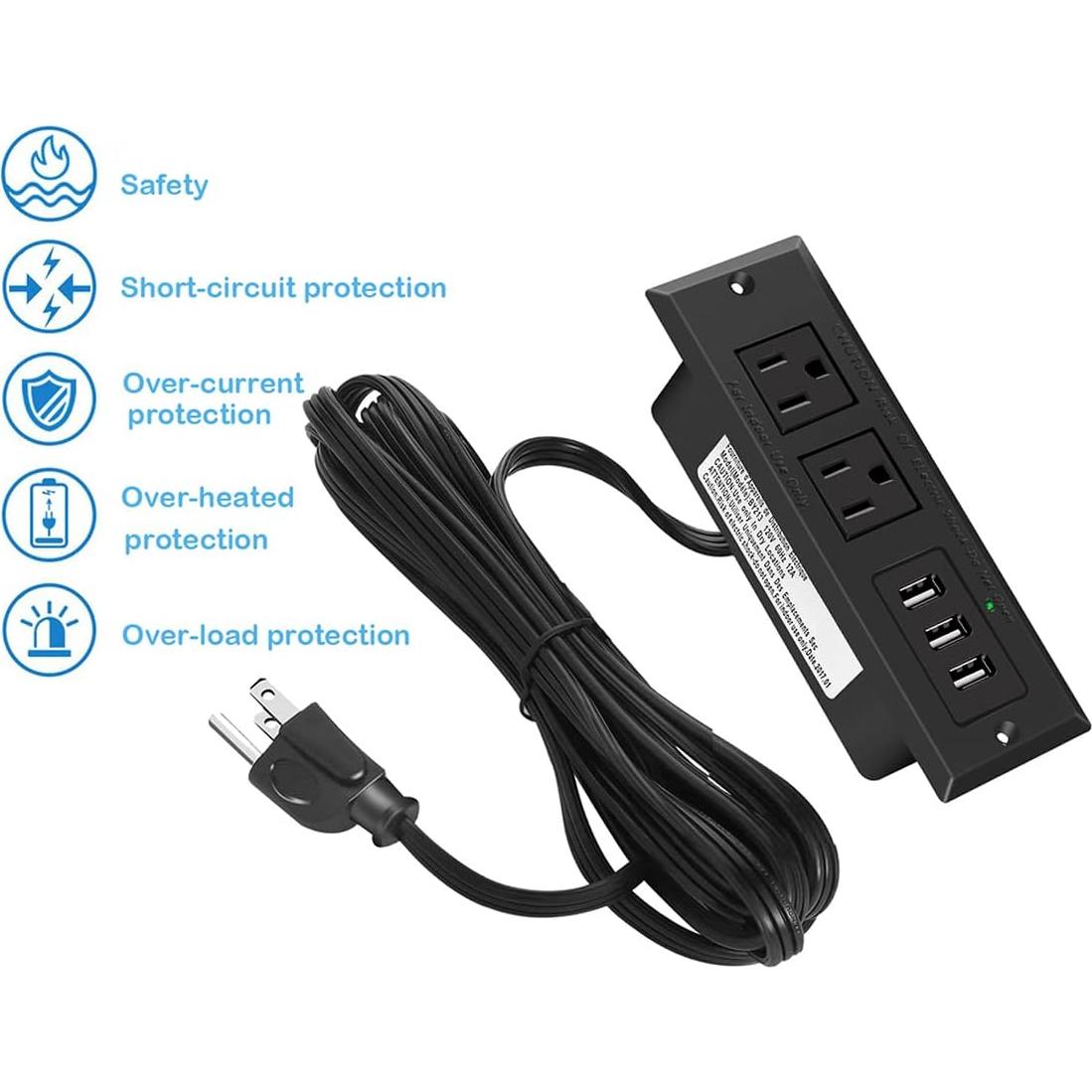 Toma de Corriente Empotrada CCCEi con USB 10 pies Negra