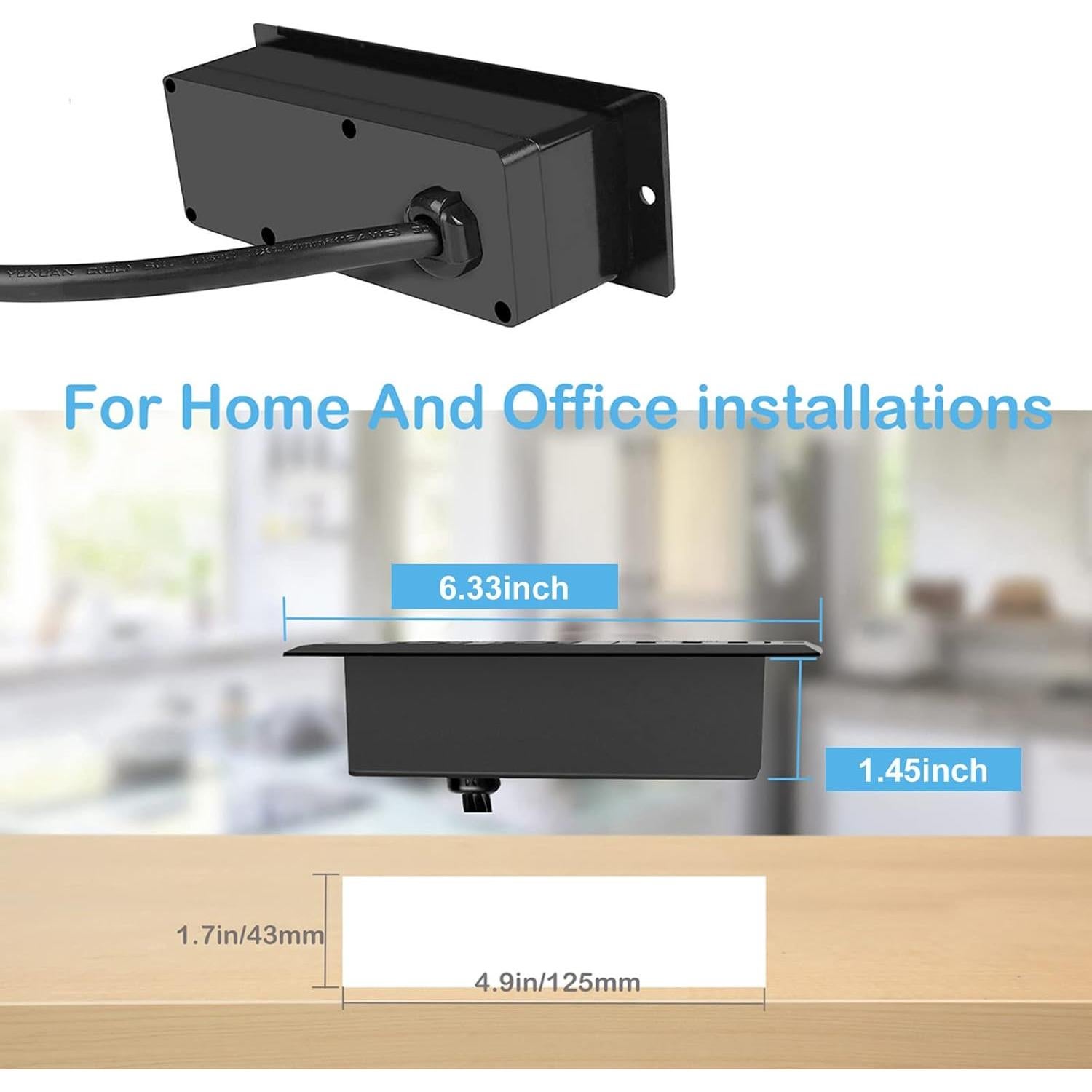 Toma de Corriente Empotrada CCCEi con USB 10 pies Negra