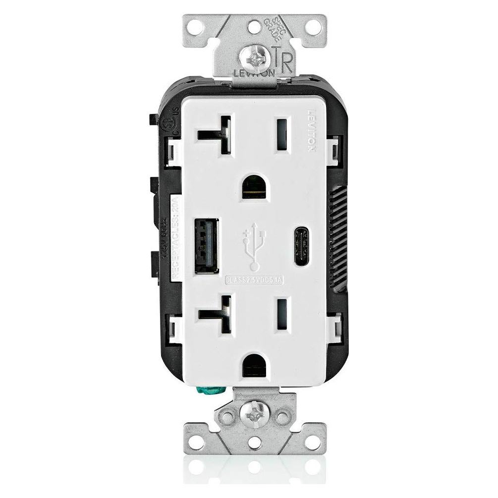 Cargador USB empotrado Leviton T5833-W 20A Blanco