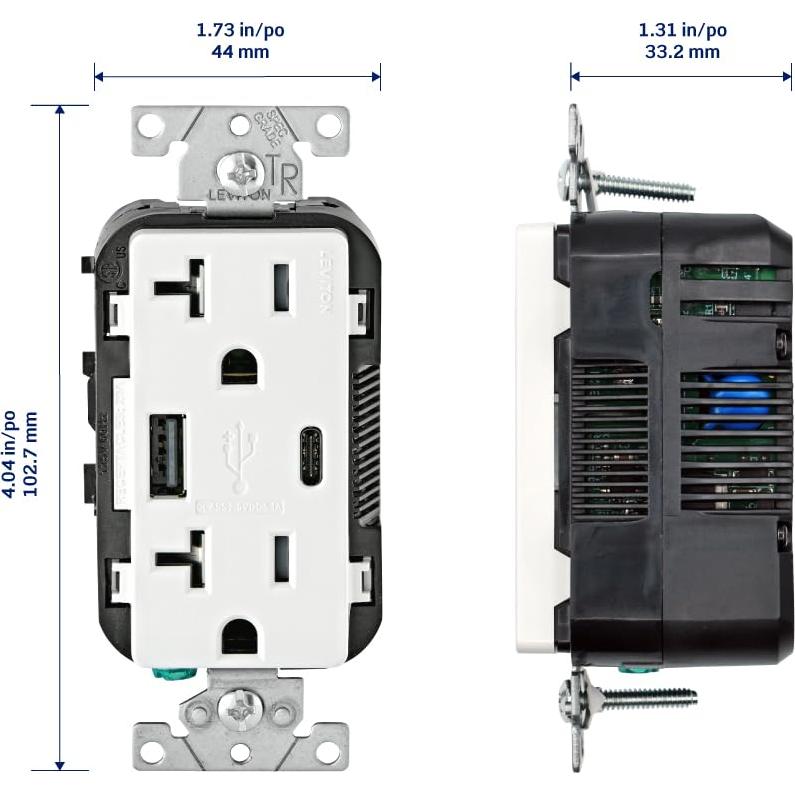 Cargador USB empotrado Leviton T5833-W 20A Blanco