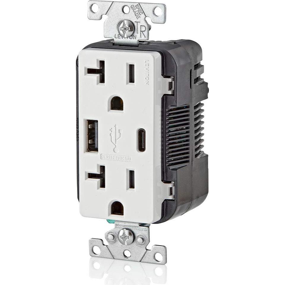 Cargador USB empotrado Leviton T5833-W 20A Blanco