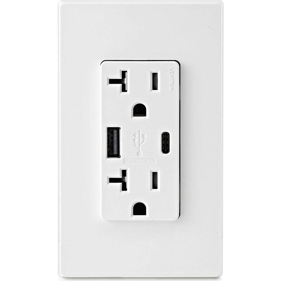 Cargador USB empotrado Leviton T5833-W 20A Blanco