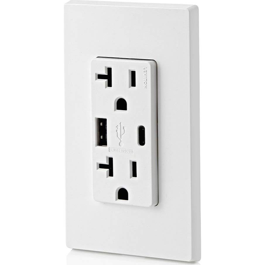 Cargador USB empotrado Leviton T5833-W 20A Blanco