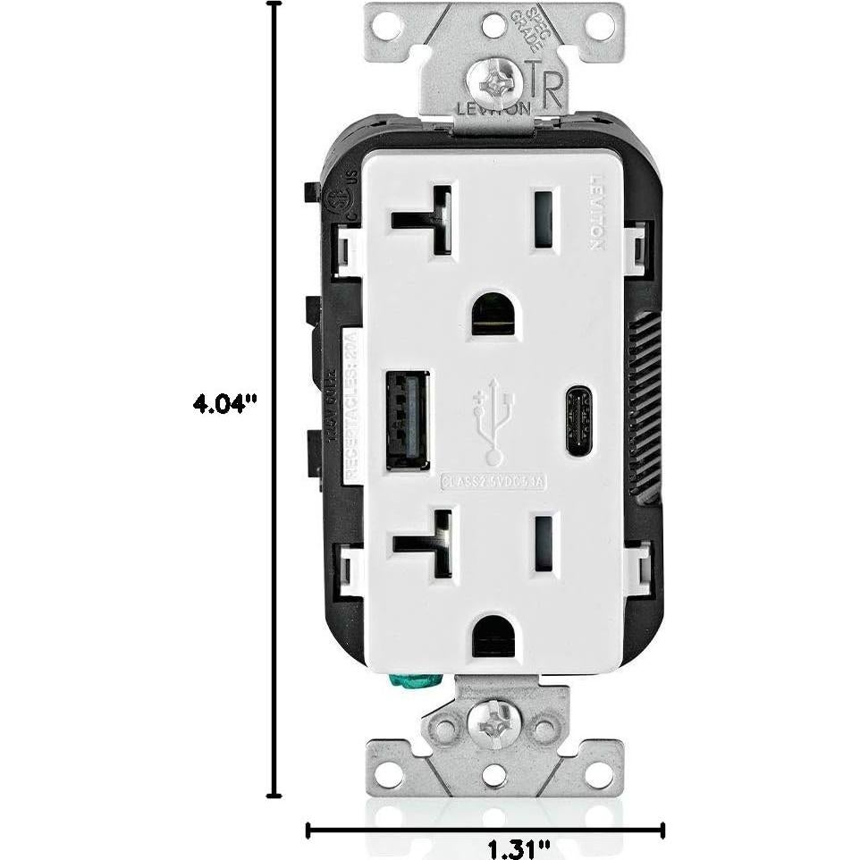 Cargador USB empotrado Leviton T5833-W 20A Blanco