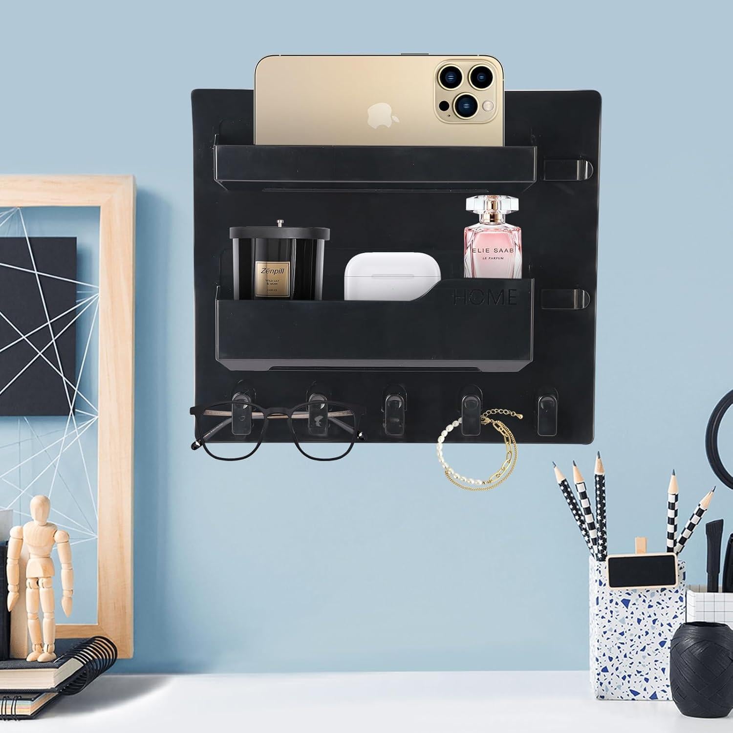 Estante de Pared Meaocer para Cama - Organizador Negro 2 Estantes