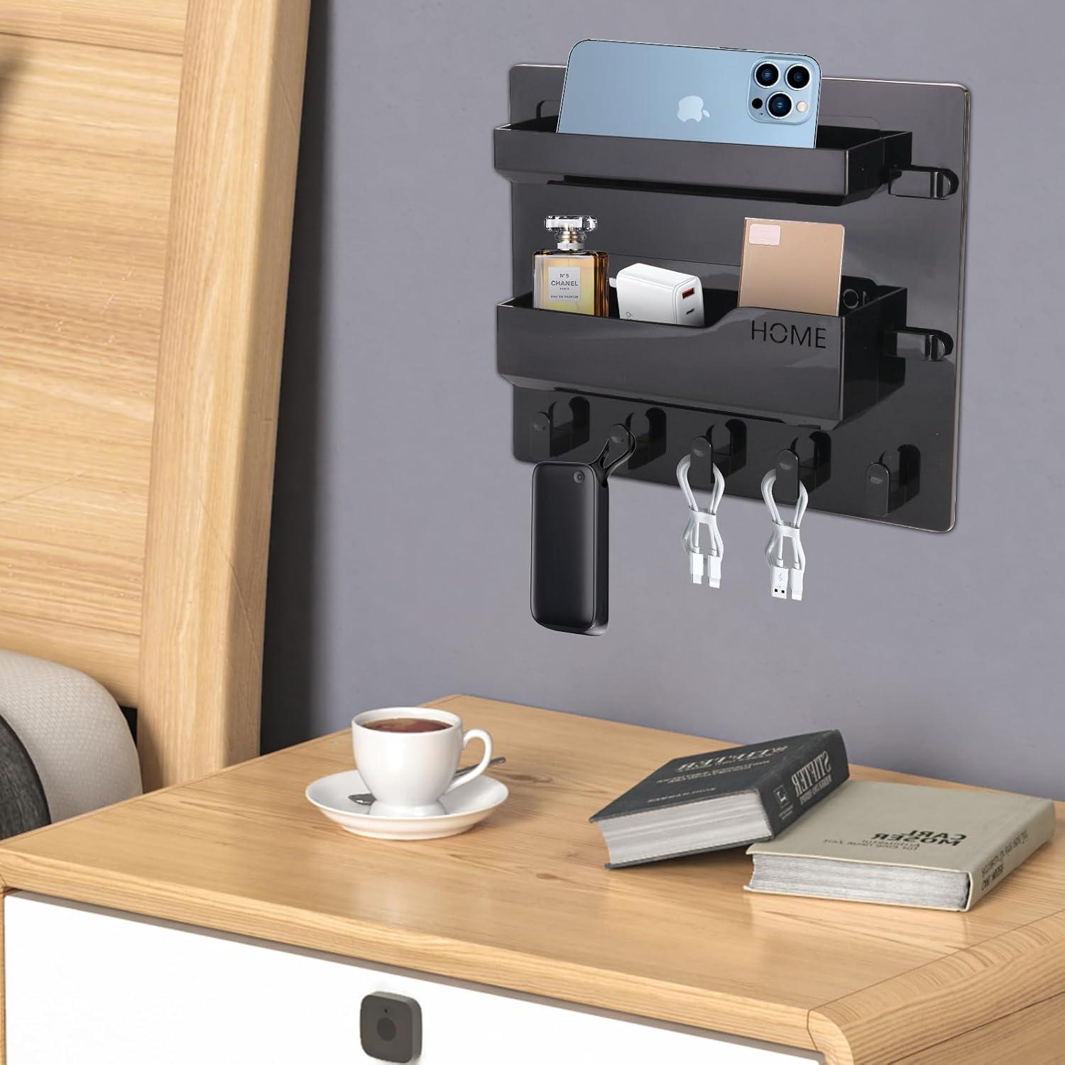 Estante de Pared Meaocer para Cama - Organizador Negro 2 Estantes