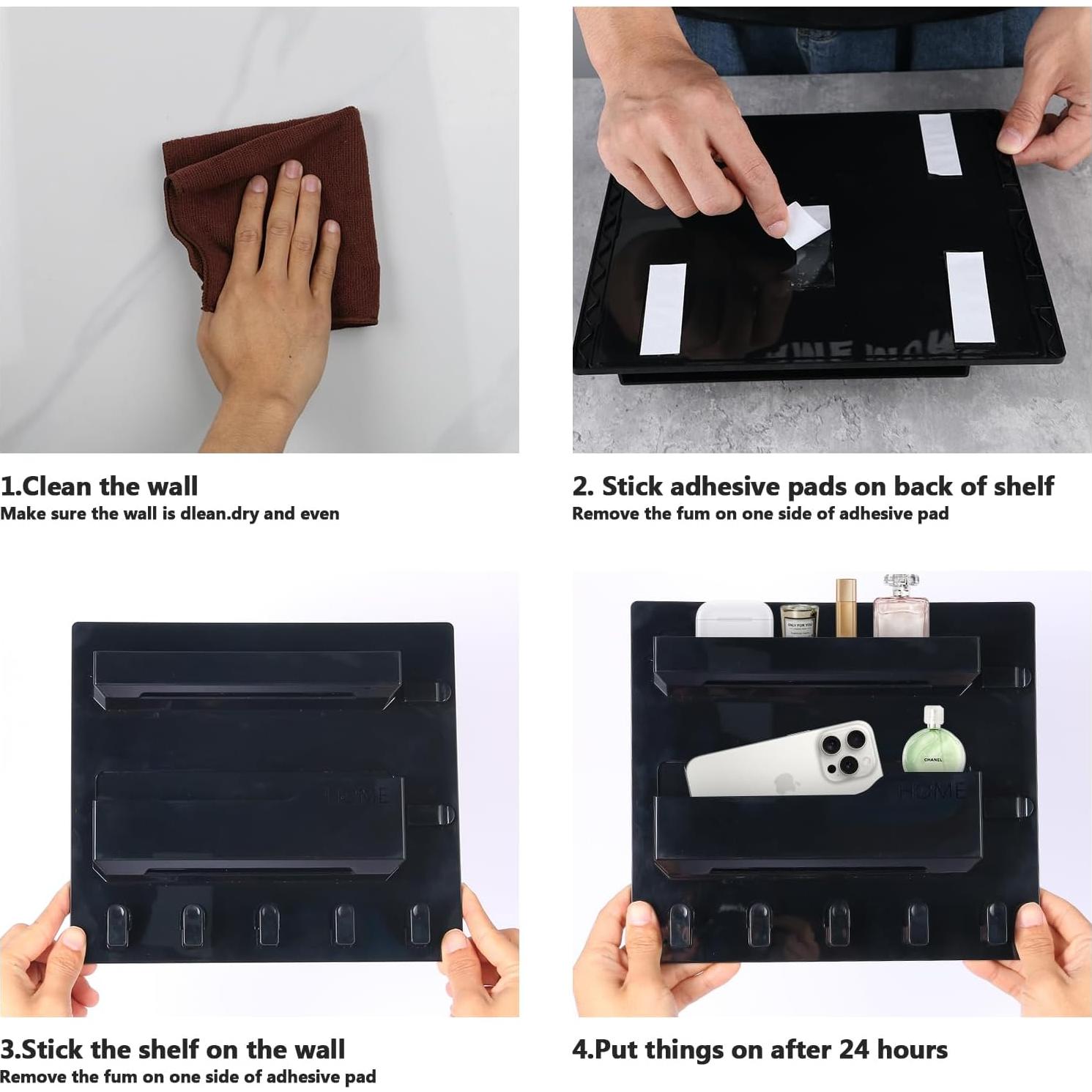 Estante de Pared Meaocer para Cama - Organizador Negro 2 Estantes