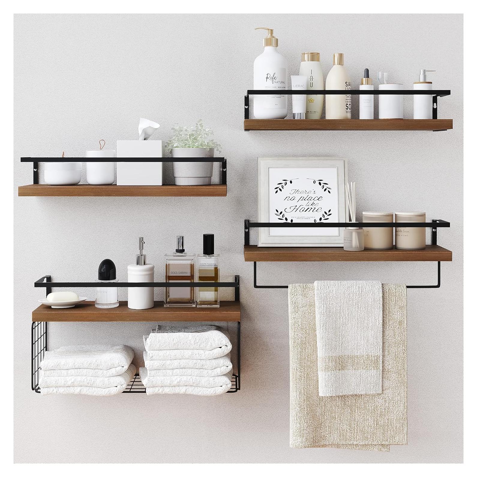 Estantes Flotantes de Madera LUDORU - Juego de 4 con Canasta