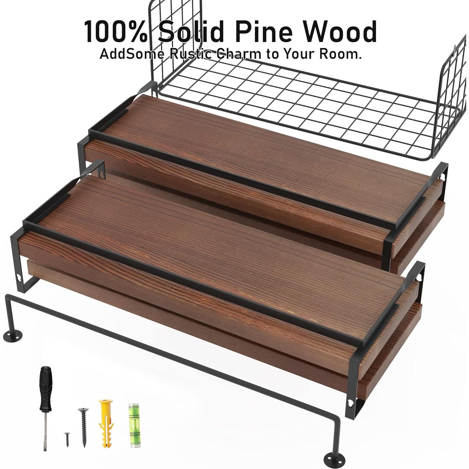 Estantes Flotantes de Madera LUDORU - Juego de 4 con Canasta