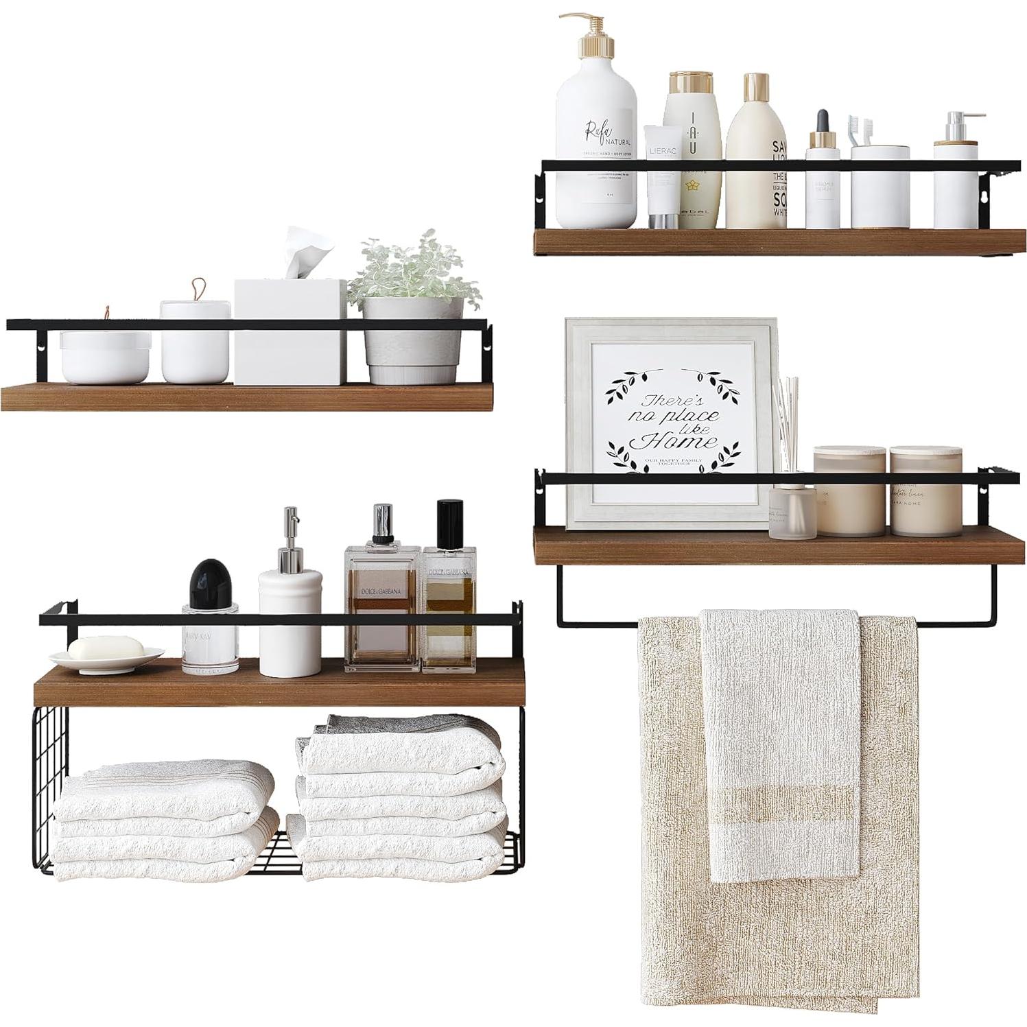 Estantes Flotantes de Madera LUDORU - Juego de 4 con Canasta