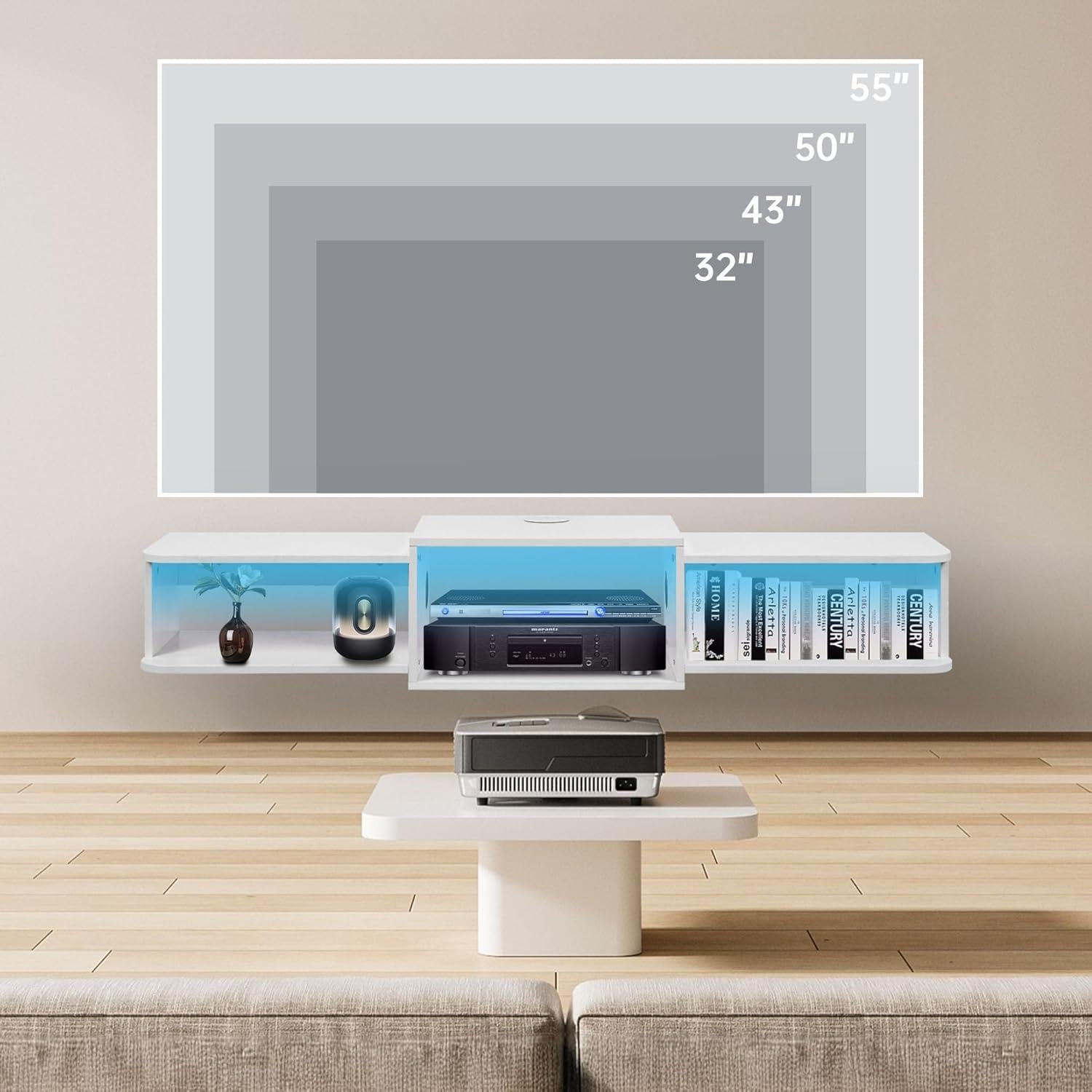 Soporte de TV flotante Qupui 120 cm con LED y puertos USB