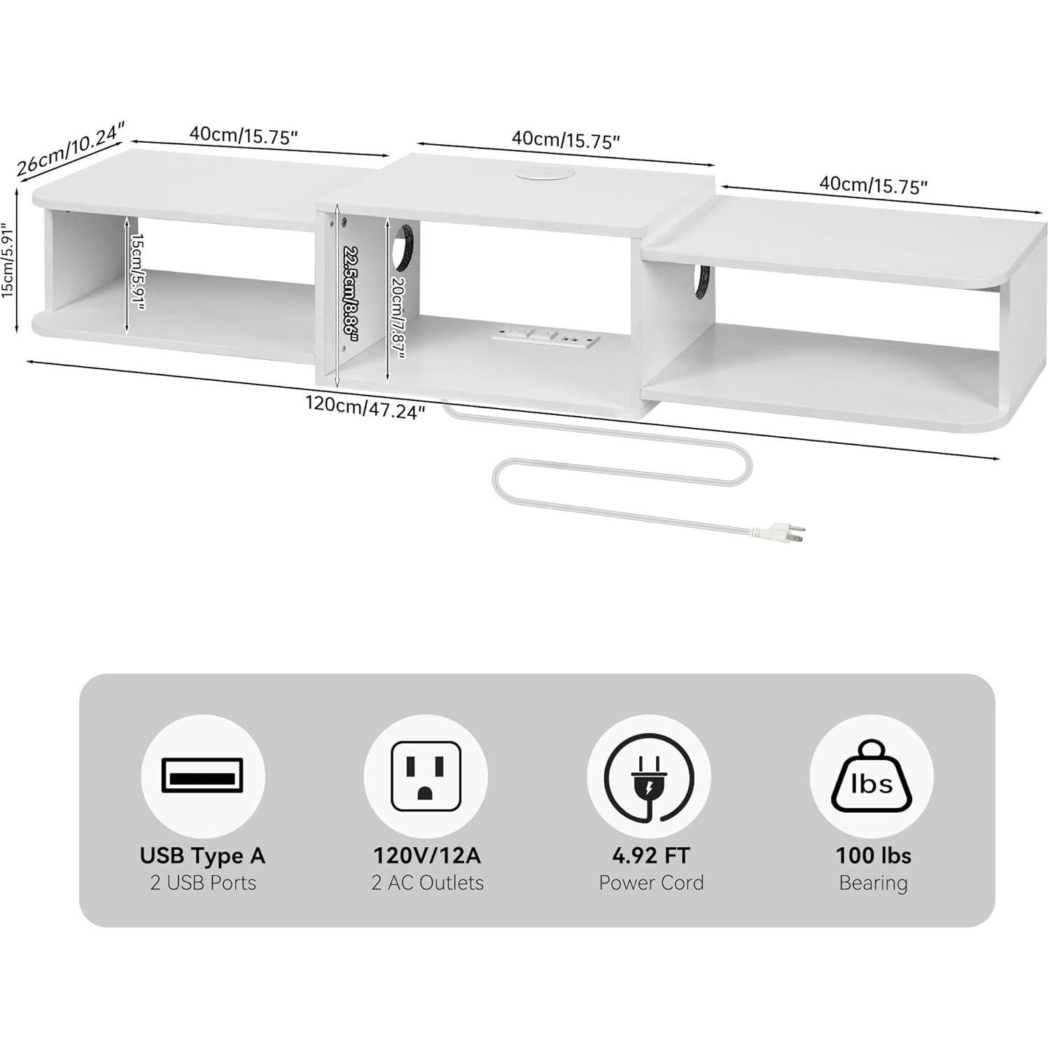 Soporte de TV flotante Qupui 120 cm con LED y puertos USB