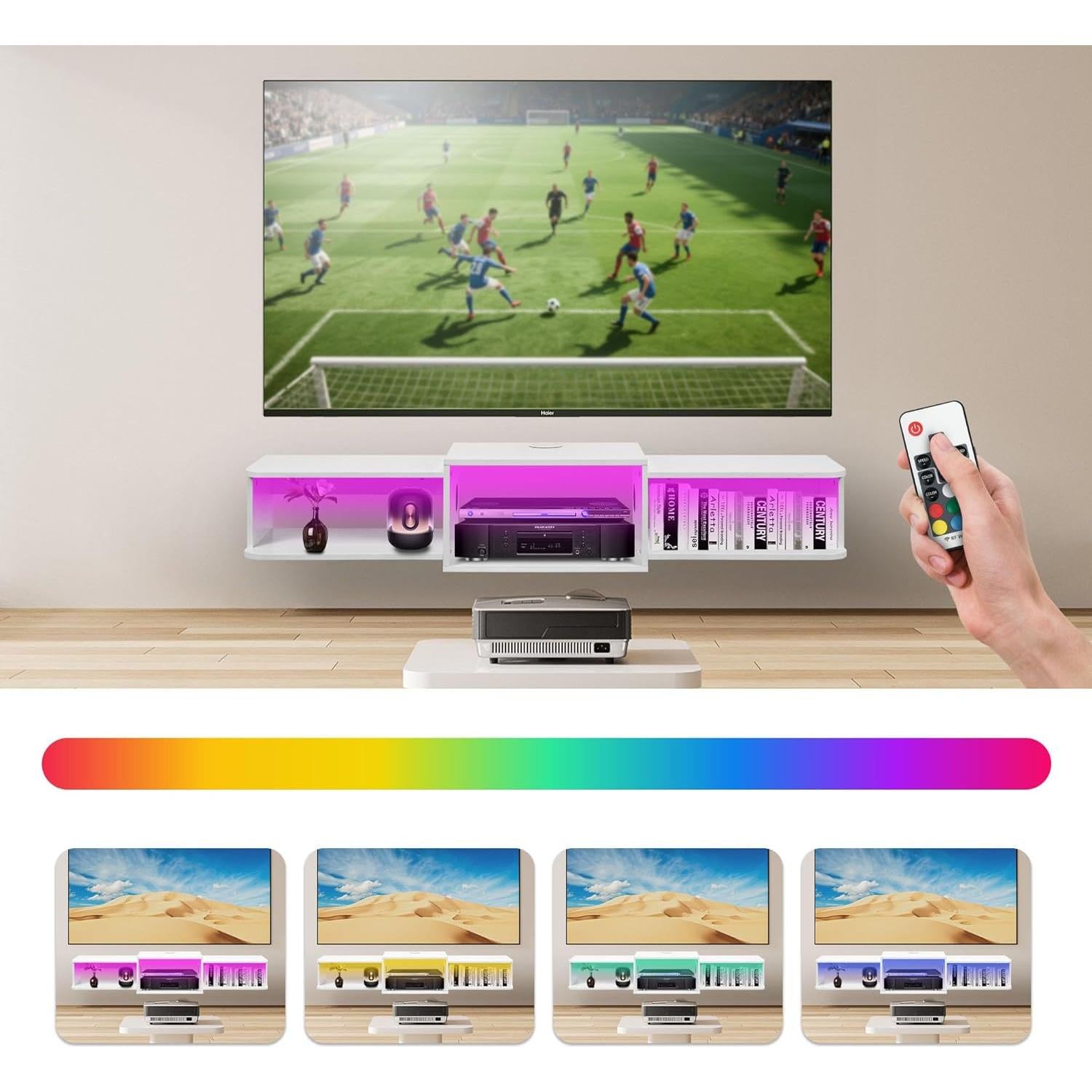 Soporte de TV flotante Qupui 120 cm con LED y puertos USB