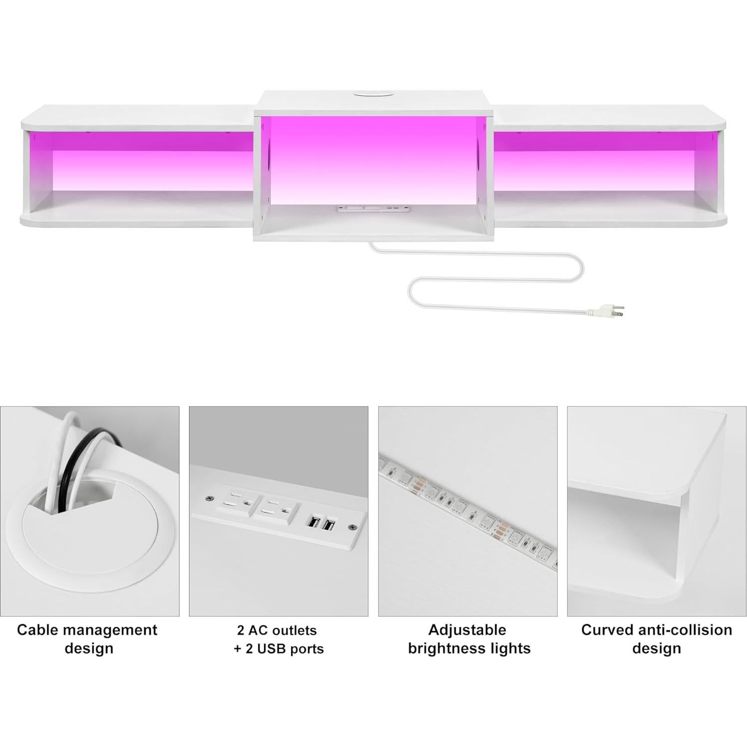 Soporte de TV flotante Qupui 120 cm con LED y puertos USB